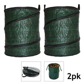SPARES2GO Collapsible Garden Bag Large Reusable Carry Handles Waste Bin Refuse Sack 90L x 2