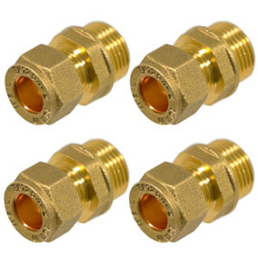 SPARES2GO Compression Connector 10mm x 3/8" BSP Male Straight Brass Pipe Coupler Adaptor Fitting (Pack of 4)