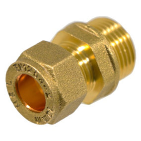SPARES2GO Compression Connector 10mm x 3/8" BSP Male Straight Brass Pipe Coupler Adaptor Fitting