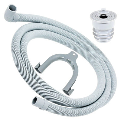 SPARES2GO Drain Hose + Seal Plug Kit Washing Machine Dishwasher Right Angle Waste Pipe Outlet Extension Set (2.5m)