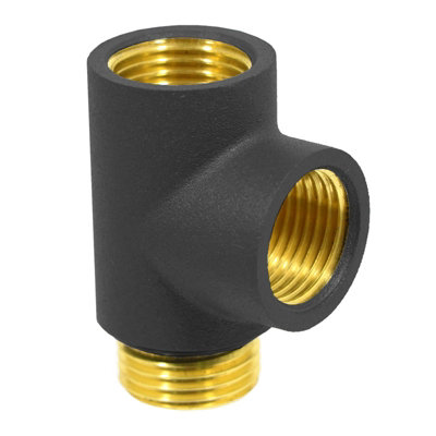 SPARES2GO Dual Fuel T Piece Towel Radiator Heating Element Connector Valve Adaptor (G1/2", Black)