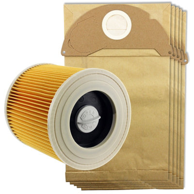 SPARES2GO Sacchetti Polvere E Filtri Compatibili Karcher A2004 A2014 (Confezione Da 10) Con Colletto Antipolvere