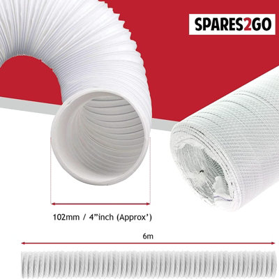 SPARES2GO 5m Aluminium Flexible Vent Hose Exhaust Pipe & 2 X Screw Clips For Indesit Tumble Dryer (4" / 100mm Diameter