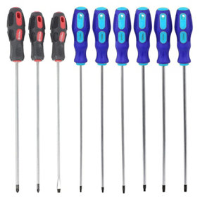 SPARES2GO Extra Long Reach CRV Magnetic Tip Star Torx, Phillips + Flat Headed Screwdriver Set (9 Piece, 360mm)