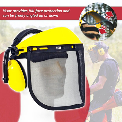 SPARES2GO Face Shield Ear Defenders Safety Goggles Kit Adjustable Mesh ...