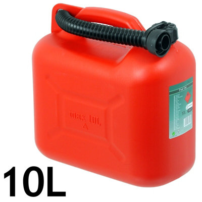 SPARES2GO Fuel Can 10L Red Large Plastic Petrol Diesel Jerry Can Canister + Flexible Spout