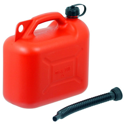SPARES2GO Fuel Can 10L Red Large Plastic Petrol Diesel Jerry Can Canister + Flexible Spout