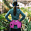 SPARES2GO Gardening Tool Belt Pink Double Leather 11 Pouch Purple Holder Adjustable Suede + Gloves