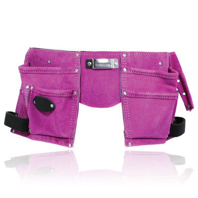 SPARES2GO Gardening Tool Belt Pink Double Leather 11 Pouch 