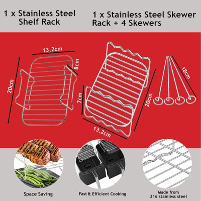 SPARES2GO Grill Shelf Racks Compatible with Instant Vortex Plus 7.6L Air Fryer (+ 4 Skewers)