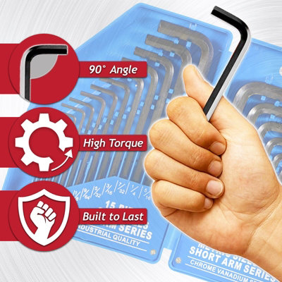 SPARES2GO Hex Key Set 30 Piece Long Short Arm Metric SAE Imperial ...