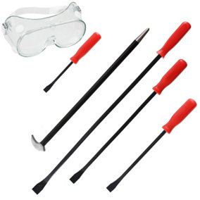 SPARES2GO Jumbo Large CrowBar Set Crow Pry Bar Long Rolling Heel Lever x 5 Safety Goggles