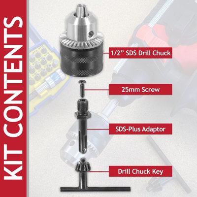 SPARES2GO Keyed Chuck SDS Plus Adaptor Kit 1.5mm - 13mm Drill Bit 1/2 ...