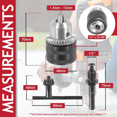 SPARES2GO Keyed Chuck SDS Plus Adaptor Kit 1.5mm - 13mm Drill Bit 1/2 ...
