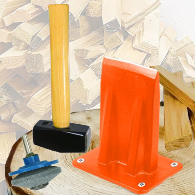 SPARES2GO Kindling Splitter Club Hammer Blade Sharpener Chisel Log Wood Splitting Kit