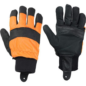 SPARES2GO Large Hi Visibility Chainsaw Comfort Safety Gloves (Size 10)