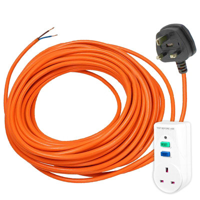 SPARES2GO Lawnmower Power Cable 12 Metre Mains Lead + RCD Safety Plug Trip Switch Adaptor