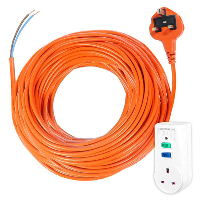 SPARES2GO Lawnmower Power Cable 20 Metre Mains Lead + RCD Safety Plug Trip Switch Adaptor
