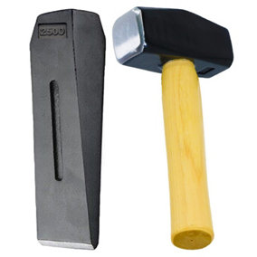 SPARES2GO Log Splitter Lump Hammer Kit 6lb 10" Chisel Wedge Wood Splitting Maul + 4lb Sledge Club