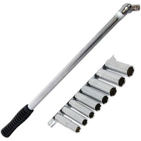 SPARES2GO Long 18" Inch 1/2'' Drive Wheel Balance Flexi Knuckle Breaker Bar & Deep Socket Set