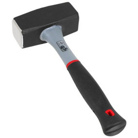 SPARES2GO Lump Club Sledge Hammer Heavy Duty Fibreglass Shaft Hardened Steel Head TPR Comfort Grip Handle (4lb / 2kg)