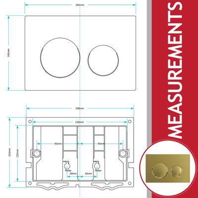 SPARES2GO Luxury Flush Plate Kit for Concealed Toilet Cistern Wall Hung Frame (Brushed Brass, 245mm x 165mm)