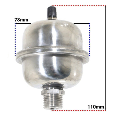 SPARES2GO Mini Expansion Vessel Shock Arrestor Potable Water Hammer Pipe Noise Stop (1/2" BSP, 0.5L)