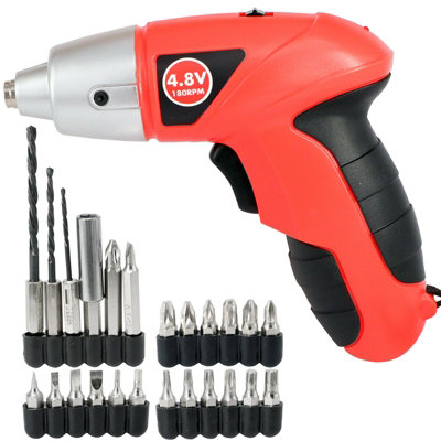 SPARES2GO Mini Rechargeable Cordless Electric Screwdriver Drill Power Tool Charger Bits 26 Piece Set