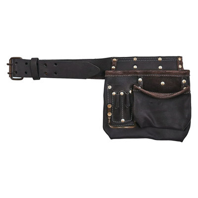 Spares2go Olie gelooid leer versterkte Multi Pocket Nails Pouch & DIY