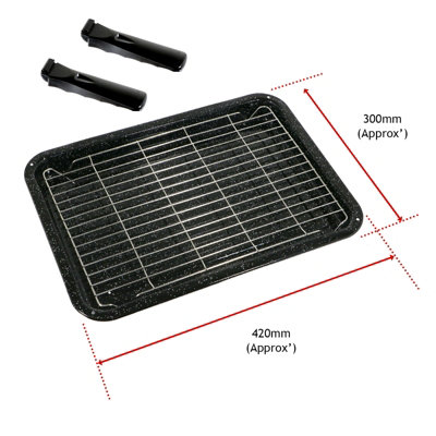 SPARES2GO Oven Grill Pan UNIVERSAL Large Dual Handles Fits Most Cookers 420mm X 300mm