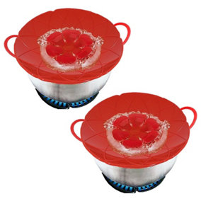 SPARES2GO Pan Lid Spill Stopper Silicone Saucepan Pot Steamer Cover Anti Boiling Overflow Guards (Pack of 2)