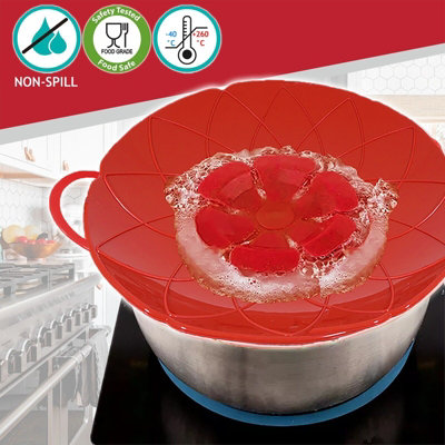 SPARES2GO Pan Lid Spill Stopper Silicone Saucepan Pot Steamer Cover Anti Boiling Overflow Guards (Pack of 2)