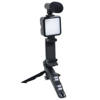 SPARES2GO Phone Video Making Kit LED Light Box Mount Adjustable Tripod Microphone Vlogging Set Price Comparisons | Compare The Build