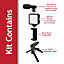 SPARES2GO Phone Video Making Kit LED Light Box Mount Adjustable Tripod Microphone Vlogging Set