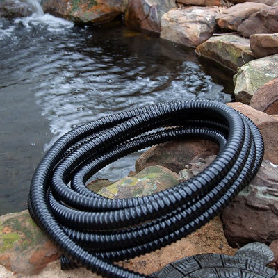 SPARES2GO Pond Hose Flexible Marine Filter Pipe Corrugated  + 2 Clamp Clips (25mm, 15M)