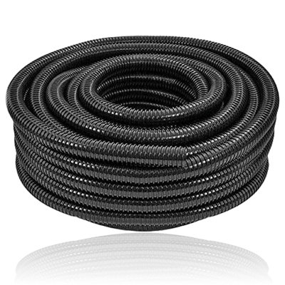 SPARES2GO Pond Hose Flexible Marine Filter Pipe Corrugated  + 2 Clamp Clips (25mm, 20M)