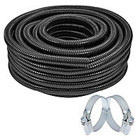 SPARES2GO Pond Hose Flexible Marine Filter Pipe Corrugated  + 2 Clamp Clips (32mm, 10M)