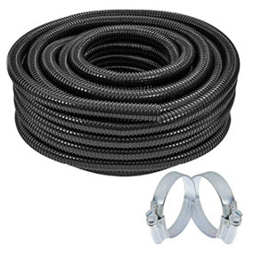 SPARES2GO Pond Hose Flexible Marine Filter Pipe Corrugated  + 2 Clamp Clips (32mm, 15M)