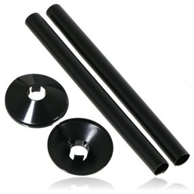 SPARES2GO Radiator Pipe Covers Shroud Collars Sleeve Black 15mm x 200mm