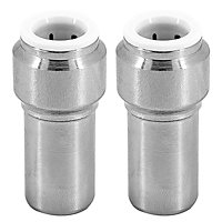 SPARES2GO Radiator Valve 15mm x 10mm Pushfit Chrome Speed Fit Reducing Straight Compression Stem (Pack of 2)