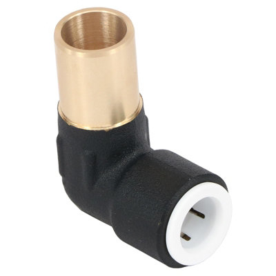 SPARES2GO Radiator Valve Reducing Elbow Stem Compression 15mm x 10mm Pushfit Black