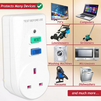 SPARES2GO RCD Safety Plug Single Socket Circuit Breaker Electrical ...