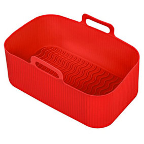 SPARES2GO Rectangular Non-Stick Silicone Basket Drawer for Air Fryer (Red)