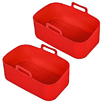 SPARES2GO Rectangular Non-Stick Silicone Basket Drawer Liners for Air Fryer (Pack of 2, Red)