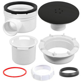 SPARES2GO Shower Trap for 90mm Tray Plug Hole 1.5" Drain Waste Dome Base Kit (Black)