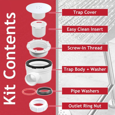 SPARES2GO Shower Trap for 90mm Tray Plug Hole 1.5" Luxury Drain Water Waste Dome Base Kit (Matt White)