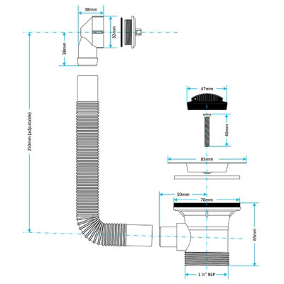 SPARES2GO Sink Waste Combination Overflow Plug with Chain 40mm 1.5