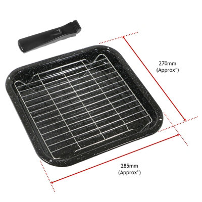SPARES2GO Small Grill Pan UNIVERSAL Rack Detachable Handle for Oven Grill 285 x 275 mm