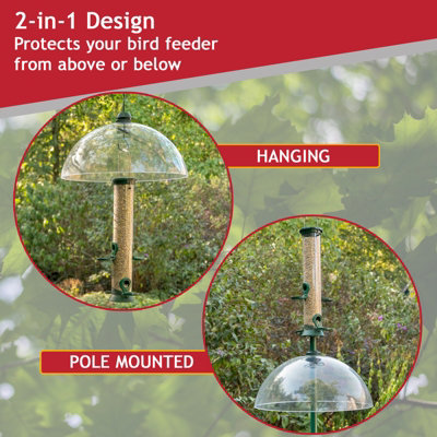 SPARES2GO Squirrel Baffle Dome Bird Feeding Station Feeder Guard (Complete Kit with Hanging Hook and Loop)