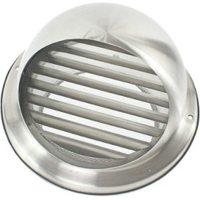 SPARES2GO Stainless Steel Round Bull Nosed External Extractor Wall Vent Outlet with Insect Mesh Grille (6" / 150mm)